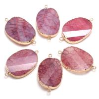 Agate Connector, with Brass, Oval, gold color plated, Unisex & faceted & 1/1 loop, pink, 26x44mm, Sold By PC