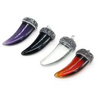 Acrylic Pendants, with Rhinestone Clay Pave, Horn, Unisex, more colors for choice, 23x57mm, Sold By PC