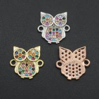 Cubic Zirconia Micro Pave Brass Connector, Owl, plated, different styles for choice & micro pave cubic zirconia, more colors for choice, nickel, lead & cadmium free, 15.4x15.7mm,12.4x12.6mm, Sold By PC