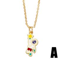 Brass Necklace with 1.97 extender chain Astronaut gold color plated & enamel golden nickel lead & cadmium free Length 17.72 Inch Sold By PC
