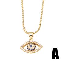Cubic Zircon Micro Pave Brass Necklace, Evil Eye, gold color plated, different styles for choice & micro pave cubic zirconia, golden, nickel, lead & cadmium free, 18x17mm, Length:17.13 Inch, Sold By PC