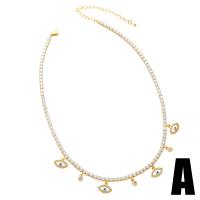 Cubic Zircon Micro Pave Brass Necklace Evil Eye gold color plated & micro pave cubic zirconia golden nickel lead & cadmium free Length 15.75 Inch Sold By PC