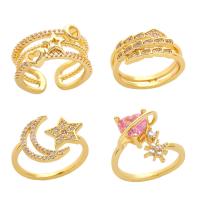 Brass Cuff Finger Ring gold color plated & micro pave cubic zirconia golden nickel lead & cadmium free 13mm Sold By PC