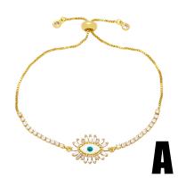Evil Eye Jewelry Bracelet Brass gold color plated & micro pave cubic zirconia & enamel golden nickel lead & cadmium free Length 9.84 Inch Sold By PC