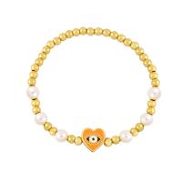 Evil Eye Jewelry Bracelet Brass with Plastic Pearl Heart gold color plated evil eye pattern & enamel nickel lead & cadmium free Length 6.69 Inch Sold By PC