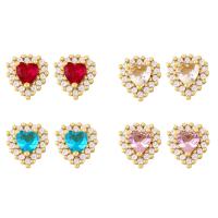Cubic Zircon (CZ) Stud Earring Brass Heart gold color plated micro pave cubic zirconia nickel lead & cadmium free Sold By Pair