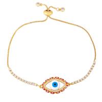Bracelet Evil Eye bijoux, laiton, Placage de couleur d'or, pavé de micro zircon & émail, plus de couleurs à choisir, protéger l'environnement, sans nickel, plomb et cadmium, 26x15mm, Longueur:9.45 pouce, Vendu par PC