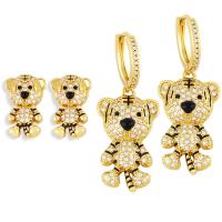 Huggie Hoop Drop Earring, Brass, Tiger, gold color plated, different styles for choice & micro pave cubic zirconia & enamel, golden, nickel, lead & cadmium free, 17x11mm,43x16mm, Sold By Pair