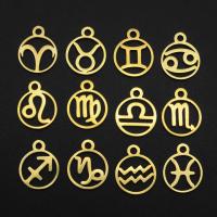 Titan -Anhänger, Titanstahl, rund, goldfarben plattiert, Modeschmuck & mit Sternbild-Muster, goldfarben, 10.50x13.50mm, 10PCs/Tasche, verkauft von Tasche