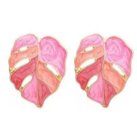 Zinc Alloy Stud Earring Leaf gold color plated for woman & enamel & hollow nickel lead & cadmium free Sold By Pair