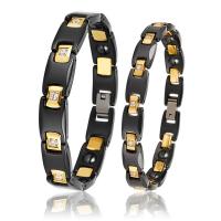 Couple Bracelet and Bangle, Porcelain, with Black Ochre & Titanium Steel, plated, Unisex & with magnetic & micro pave cubic zirconia, Length:Approx 7.28 Inch, Approx 7.95 Inch, Sold By PC