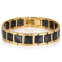 Stainless Steel Jewelry Bracelet 316 Stainless Steel with Black Ochre & Titanium Steel & Porcelain 18K gold plated with magnetic & for man 14mm Length Approx 8.46 Inch Sold By PC