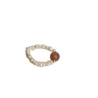 Freshwater Pearl Finger Ring, with Moonstone & Strawberry Quartz, for woman, more colors for choice, 17mm, Sold By PC