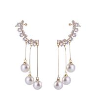 Moda orecchini bracciale, ottone, with perla in plastica, Micro spianare cubic zirconia & per la donna, dorato, 50mm, Venduto da coppia