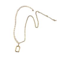 Freshwater Pearl Mässing Chain Necklace, med Freshwater Pearl, för kvinna, blandade färger, Längd 41 cm, Säljs av PC