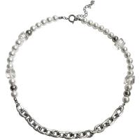 Collier d'acier titane, avec cristal & perle de plastique, pour femme, couleurs mélangées, Longueur:48 cm, Vendu par PC