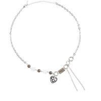 Titanium Steel Necklace, for woman & enamel, silver color, Length:47.5 cm, Sold By PC