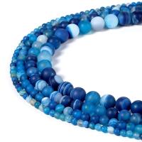 Natürliche Streifen Achat Perlen, Blauer Achat, rund, poliert, DIY & verschiedene Größen vorhanden & satiniert, blau, verkauft per ca. 15 ZollInch Strang