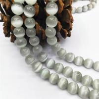 Perles de bijoux oeil de chat, Rond, poli, normes différentes pour le choix, gris argenté, Vendu par Environ 15 pouce brin