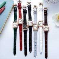 Women Wrist Watch, Leather, with Glass & Stainless Steel & Tibetan Style, stainless steel pin buckle, Rectangle, plated, for woman & waterproof, more colors for choice, 208x25x8mm, Sold By PC