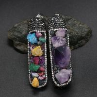 Resin Pendant with Rhinestone Clay Pave & Gemstone & Brass & Unisex 18x72- Sold By PC