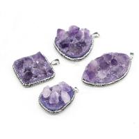 Amethyst Pendant, with Rhinestone Clay Pave, Different Shape for Choice & druzy style & Unisex, purple, Sold By PC