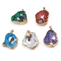 Natural Agate Druzy Pendant Ice Quartz Agate with Brass irregular gold color plated druzy style & Unisex & hollow 30x40- Sold By PC