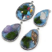 Resin Pendant, with Natural Stone & Rhinestone Clay Pave, irregular, druzy style & different materials for choice & Unisex, more colors for choice, 33x53-35x55mm, Sold By PC