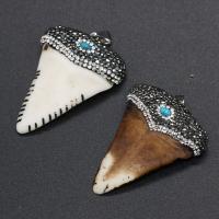 Acrylic Pendants, with Blue Turquoise & Rhinestone Clay Pave, Triangle, imitation ox bone & Unisex, more colors for choice, 40x55mm, Sold By PC