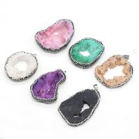 Natural Agate Druzy Pendant Ice Quartz Agate with Rhinestone Clay Pave irregular druzy style & Unisex & hollow 35x45- Sold By PC