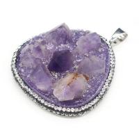 Amethyst Pendant, with Rhinestone Clay Pave, Triangle, druzy style & Unisex, purple, 50x55mm, Sold By PC