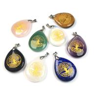 Gemstone Pendants Jewelry, Natural Stone, Teardrop, Carved, different materials for choice & Unisex, more colors for choice, 25x32mm, Sold By PC