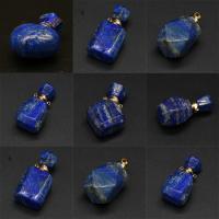 Lapis Lazuli Perfume Bottle Pendant with Iron gold color plated Unisex blue Sold By PC