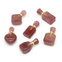 Strawberry Quartz Perfume Bottle Pendant with Iron gold color plated Unisex pink Sold By PC