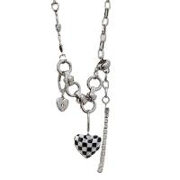 Titanium Steel Necklace, Heart, silver color plated, enamel & with rhinestone, silver color, Length:20.08 Inch, Sold By PC