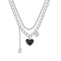 Titanium Steel Necklace, with 1.97 extender chain, Heart, silver color plated, different styles for choice & enamel, silver color, 420mm,450mm, Sold By PC