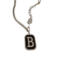 Titanium Steel Necklace with 2.36 extender chain silver color plated & with letter pattern & enamel silver color Length 20.47 Inch Sold By PC