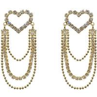 Fashion Fringe Earrings Brass Heart gold color plated micro pave cubic zirconia gold nickel lead & cadmium free Sold By Pair