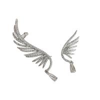 Cubic Zirconia Micro Pave Brass Earring, Wing Shape, silver color plated, micro pave cubic zirconia, silver color, nickel, lead & cadmium free, 56mm,36mm, Sold By Pair