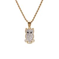 Stainless Steel Jewelry Necklace Owl gold color plated with rhinestone golden Length 23.62 Inch Sold By PC