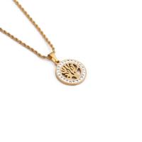 Stainless Steel Jewelry Necklace, gold color plated, tree of life design & with rhinestone, golden, Length:23.62 Inch, Sold By PC