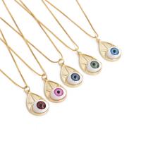 Brass Necklace with Resin Teardrop gold color plated fashion jewelry & evil eye pattern nickel lead & cadmium free Length 15.75 Inch Sold By PC