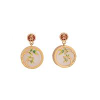 Brass Drop Earring with Jade gold color plated vintage & for woman nickel lead & cadmium free 22mm Sold By Pair