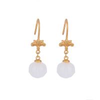 Brass Drop Earring with Jade gold color plated vintage & for woman nickel lead & cadmium free 30mm Sold By Pair