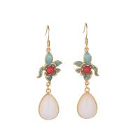 Brass Drop Earring, with Jade & Yunnan Red Agate, gold color plated, vintage & for woman, nickel, lead & cadmium free, 54mm, Sold By Pair