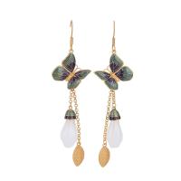 Brass Drop Earring with Jade gold color plated vintage & for woman & enamel nickel lead & cadmium free 80mm Sold By Pair