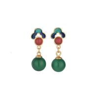 Brass Drop Earring with Chalcedony gold color plated vintage & for woman nickel lead & cadmium free 25mm Sold By Pair