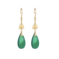 Brass Drop Earring, with Jade, gold color plated, vintage & for woman, nickel, lead & cadmium free, 55mm, Sold By Pair