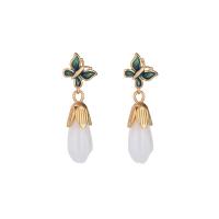 Brass Drop Earring, with Jade, gold color plated, vintage & for woman, nickel, lead & cadmium free, 36mm, Sold By Pair