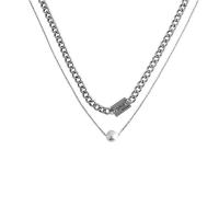 Titanium Steel Necklace, for woman & enamel, silver color, Length:41 cm, Sold By PC